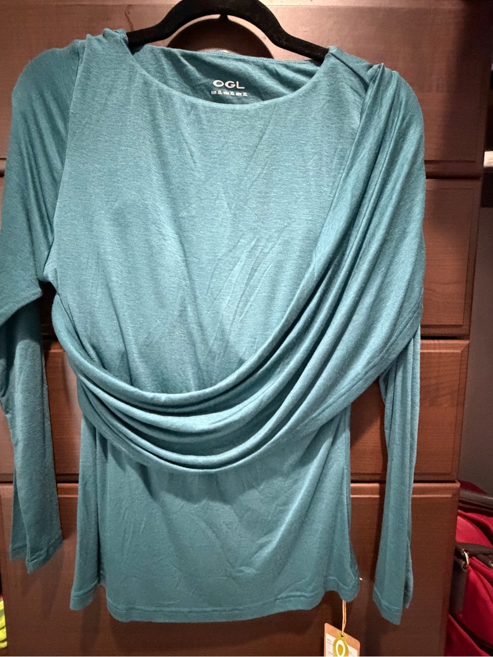 OGL Tencel-Wool Gathered Semi-Sheer Long Sleeve Brami Top built in bra NWT SZ XL